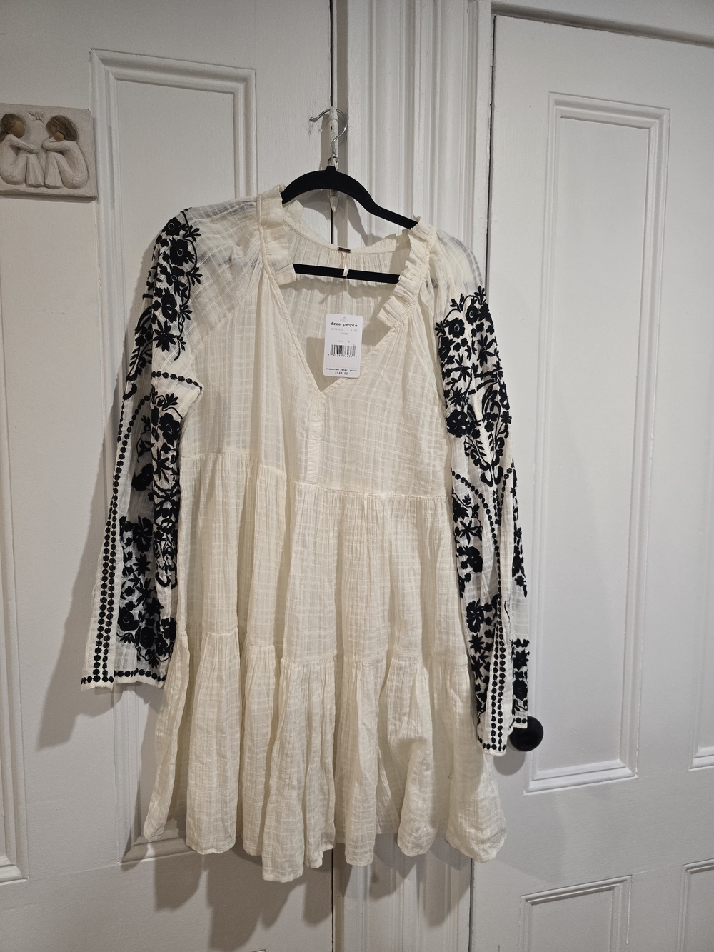 Free People Cream Dress with Black Floral Embroidery
